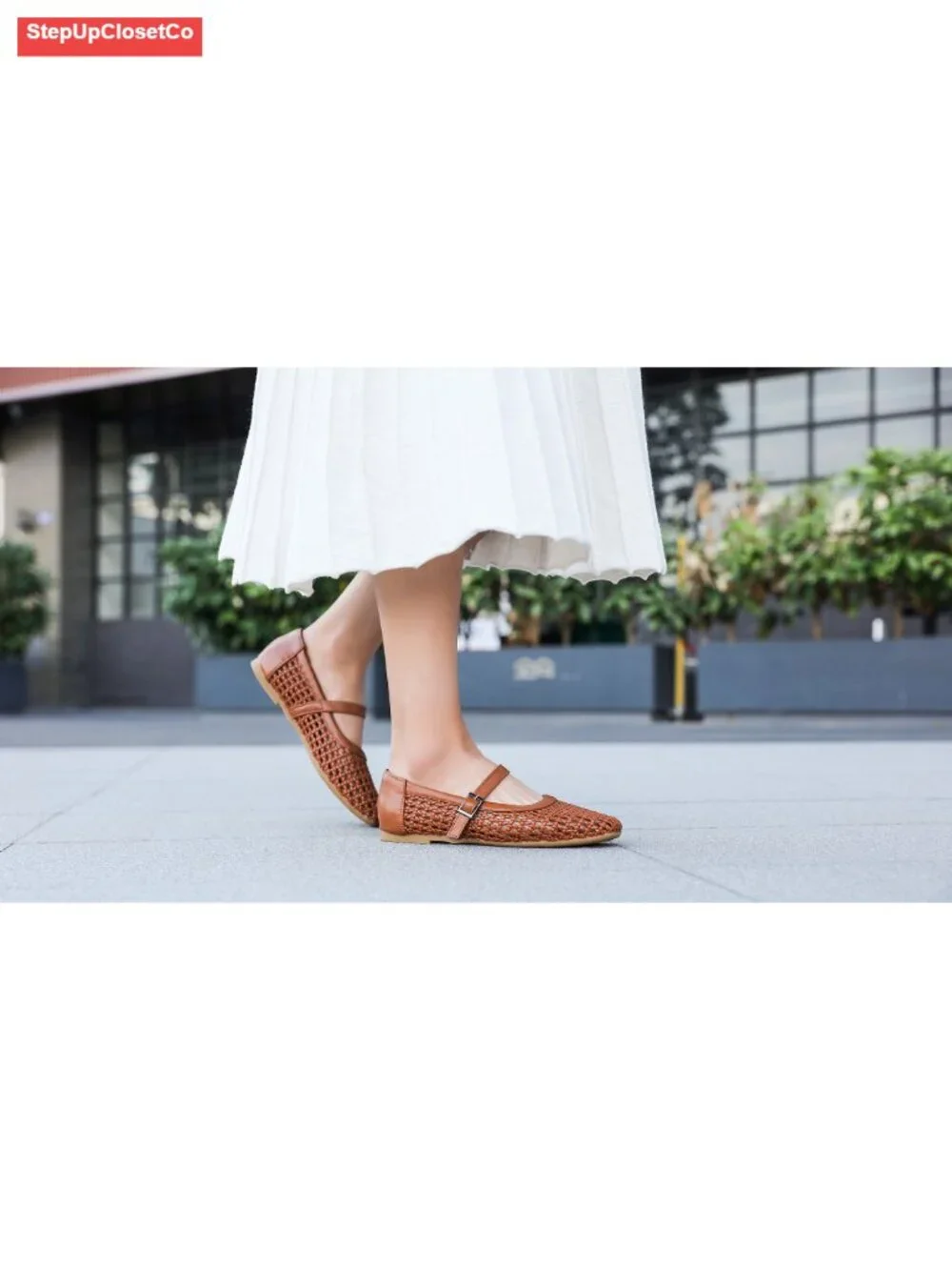 Woven Synthetic Leather Ballet Flats Women Comfortable Mesh Mary Jane Shoes